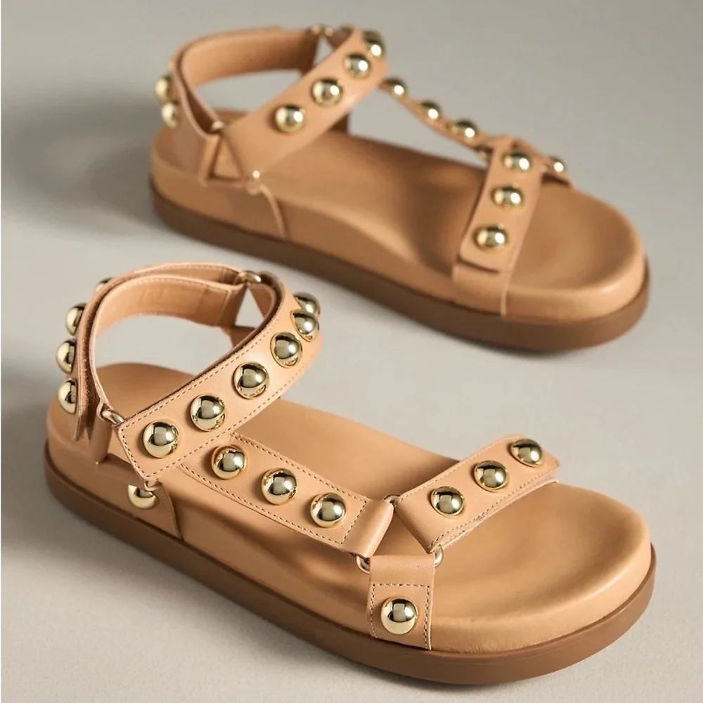 New Anthropologie Studded Leather Sport Sandals - Picture 1 of 7